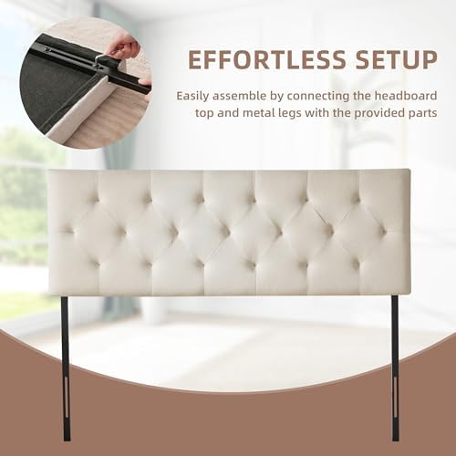 Linen Headboard King Size, Adjustable Height Headboard 37-51 in, Beige