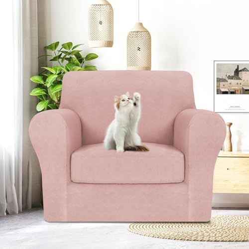 MAXIJIN 2 Piece Chair Covers Chair Slipcover with Arms, Sofa Chair Cover for Living Room Armchair Cover, Stretch Pet Dog Slip Cover for A Chair with 1 Cushion (31"-46", Dusty Pink)