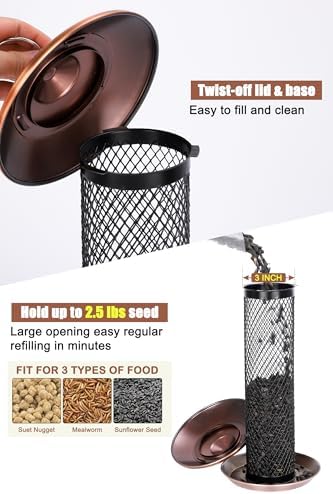 Gtongoko Bird Feeders for Outdoors, All Metal Mesh Tube Bird Feeder Copper
