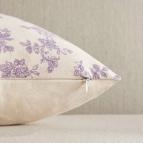 2 Pack French Floral Throw Pillow Covers 22x22in, Purple/Cream
