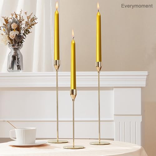 Everymoment Gold Taper Candles - 4 Pack 10 Inch Candlesticks - Dripless & Smokeless for 8 Hours - Unscented Paraffin Wax - Ideal for Wedding Christmas Anniversary New Year's Eve & Luxury Decor