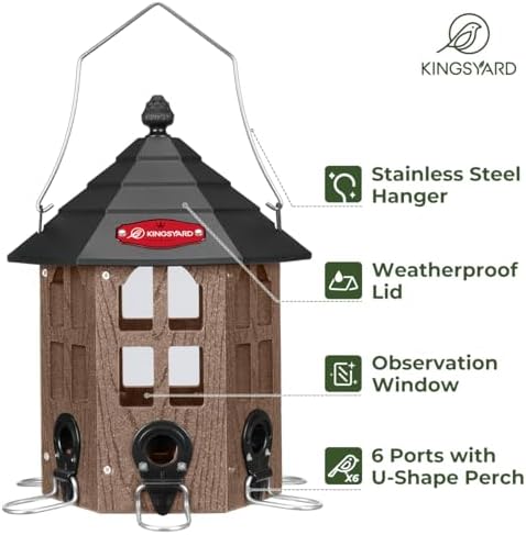 Kingsyard Hopper Bird Feeders for Outdoors Hanging, Squirrel-Proof