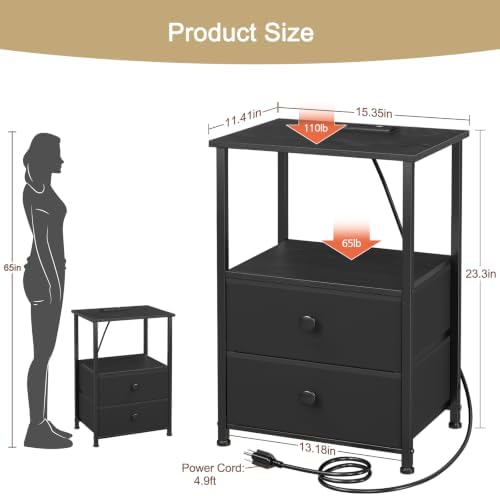 LOAKEKEL Nightstands Set of 2, LED Night Stand with Charging Station