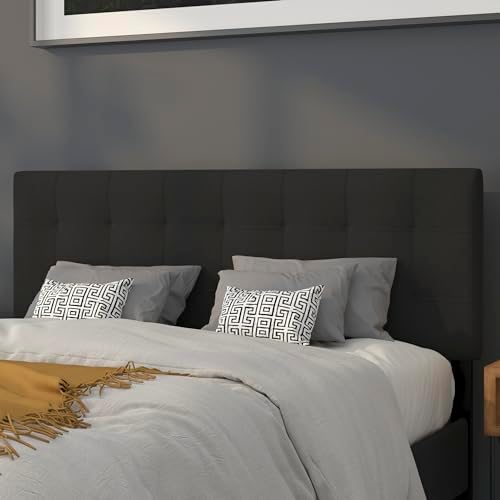 EMMA + OLIVER Black Queen Quilted Tufted Headboard