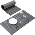 Extra Large Stone Dish Drying Mat for Kitchen Counter, Quick Dry Stone Dish Mats, Foldable Water Absorbing Diatomaceous Drying Pad for Countertop Bottles Utensils Bathroom (Flow Line Gray 32"x16")