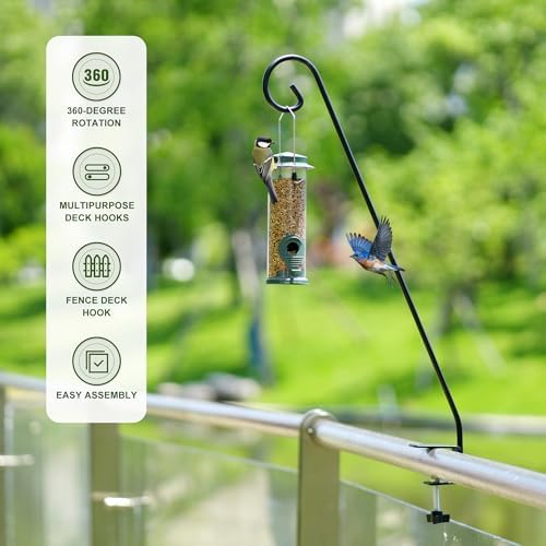 MIXXIDEA 2 Packs Heavy-Duty Deck Hook, Deck Rail Pole,Deck Bird Feeder Pole
