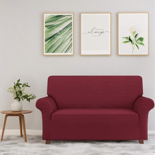 ZNSAYOTX Loveseat Covers High Stretchy Spandex Pet Friendly Sofa Slipcover 1 Piece Non Slip Couch Furniture Protection Covers (Wine Red, Loveseat)