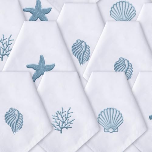 HunnmingRe 12 Pcs Coastal Party Cloth Napkins Bulks 100% Cotton, 17x17inch