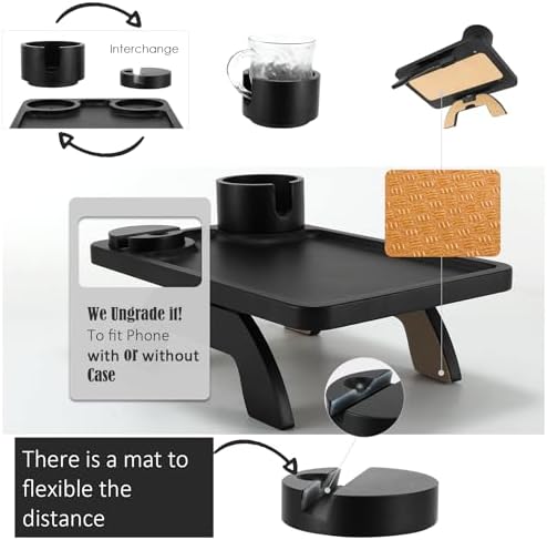 Nnewvante Couch Armrest Table 3 in 1 Bamboo Sofa Arm Clip-on Tray, Black