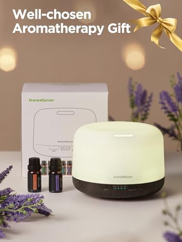 InnoGear 500ml Aromatherapy Diffuser for Home 10 Essential Oil Set, Brown