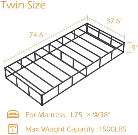 Twin Box Spring 9 Inch, Bed Base with Fabric Cover
