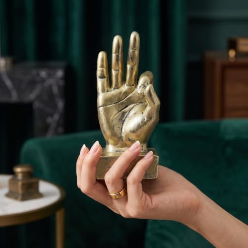 Nice purchase Hand Finger Gesture Desk Statues Fingers Sculpture Creative Home Living Room Cabinet Shelf Decoration (OK Gesture in Gold)