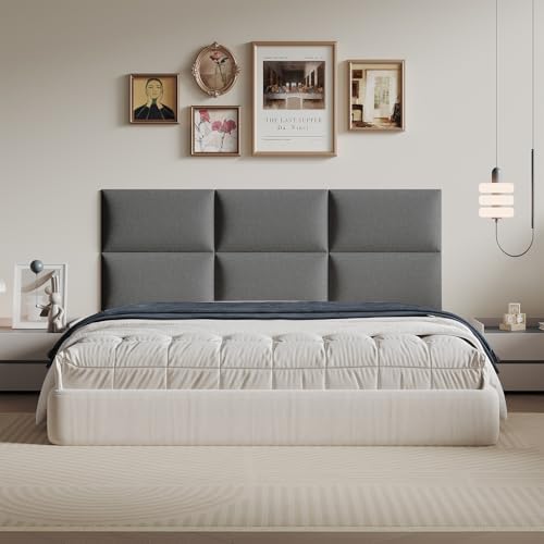 Modern Dark Gray Linen Fabric Headboard 24x12 Inch 9-Panel Set - Compatible with Queen/King/Full Beds, Adjustable Bed Frame Friendly