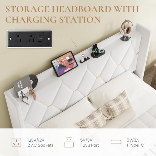 SHA CERLIN King Size Bed Frame with Storage Headboard & Charging Station