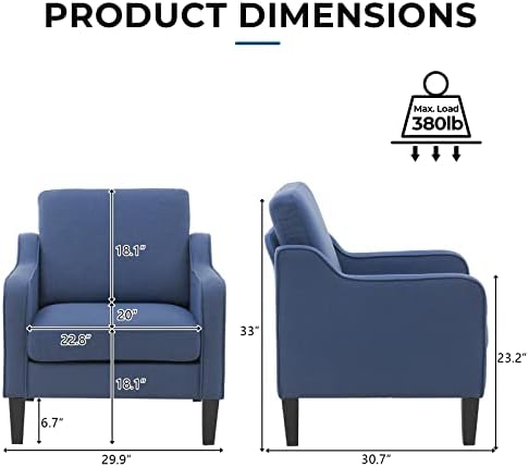 VINGLI Accent Chairs Set of 2, Linen Upholstered Armchair, Living Room
