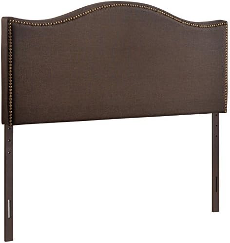 Modway Curl Upholstered Linen Fabric Queen Headboard Size With Nailhead Trim and Curved Shape in Dark Brown Fabric