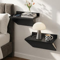 Floating Nightstand Set of 2 Black Wood Bedside Table Wall Mounted