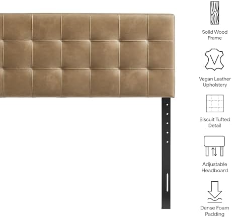 Modway Lily Vegan Leather Full Size Headboard with Biscuit Tufting in Toast - Vegan Leather Upholstery with Padded Design and 5 Height-Adjustable Mounts