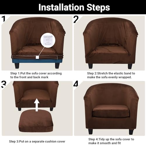 Chair Cover for Living Room, 2 Piece Barrel Club Chair Slipcover with Chair Cushion Cover, High Stretch Velvet Armchair Barrel Chair Slipcover Washable Furniture Protector for Living Room
