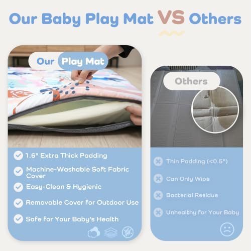1.6" Thick Baby Play Mat, 50x50 Removable & Machine Washable Cover