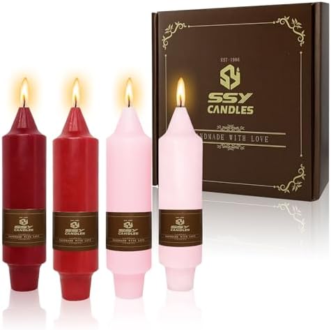 NJAO HOO 5 Inch Short Taper Candle Valentine's Day Candlesticks Red Unscented Dripless for Date Home Dinner Decor Party, 4 Pack