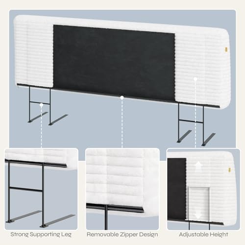 Pinmoco 4.7" Upholstered Headboard for Full Size Bed, Height Adjustable and Ergonomic Headboard, Easy Assemble, Sturdy and Durable, Corduroy, White
