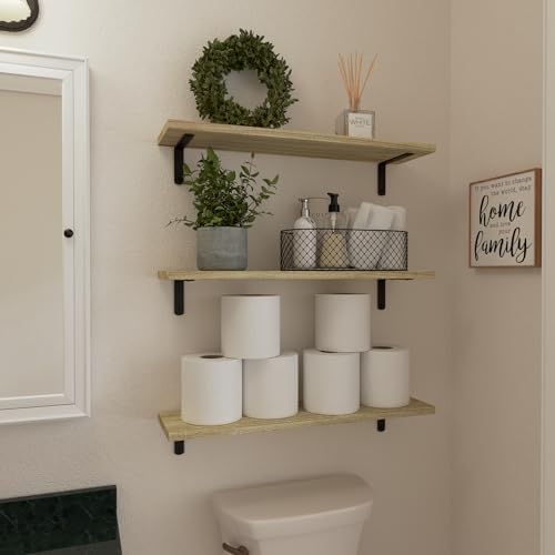 WOPITUES 24'' Long Floating Shelves for Wall Decor & Storage, Rustic Brown