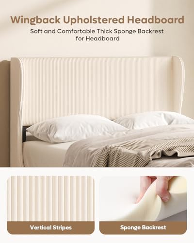 Bestier Full Bed Frame with Wingback Headboard,Upholstered,Beige