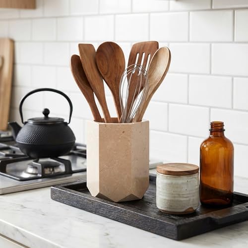 Radicaln Marble Utensil Holder Kitchen Counter, 6.5 Inch Spoon Crock