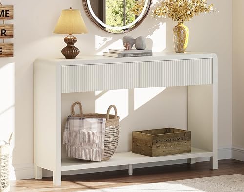 FATORRI Entryway Console Table with 2 Drawers, 47.2 inch Modern Sofa Table for Living Room, Couch Tables Behind Sofa and Hallway Tables with Storage, Antique White