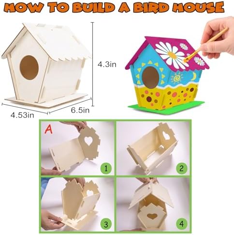 hapray 12 Pack Bird House Kit for Kids, DIY Wooden Birdhouse with Paints