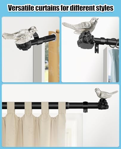 Bird-Shaped Decorative Curtain Rod Finials, 1 or 7/8 Inch, Easy Install, Set of 2 – Vintage Pewter