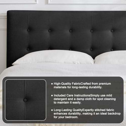 Linen Tufted Headboard King Size, Solid Wood King Headboard Only, Black