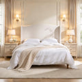 King 54" Tall Headboard Wingback Upholstered Platform Bed Frame Premium Textured Look for Bedroom Strong Wood Slats Support No Box Spring Needed Easy Assembly No Noise Ivory Canvas