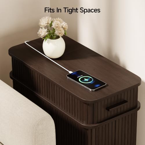 ONRBRILL Fluted End Table, Narrow Side Table, 23.62" H, Dark Brown