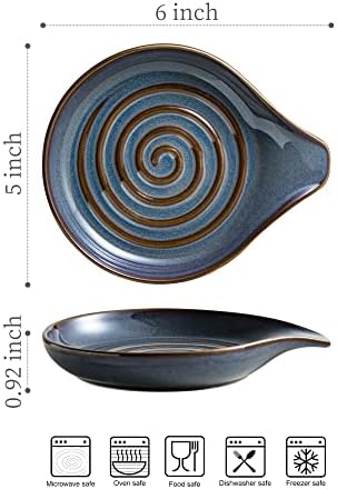 Spoon Holder, Cooking Spoon Rest for Stove Top Utensil Rest for Spoons, Ladles, Tongs, Spatula, Large Spoon Holder with Handle for Easy Grip Framhouse Decor Cute Kitchen Gadget, Gray and Blue