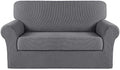 Turquoize Stretch Sofa Slipcover 2 Pieces Sofa Cover Couch Cover for 2 Cushion Couch Washable Furniture Protector Covers with Elastic Bottom Feature Thick Jacquard Fabric (Loveseat, Charcoal Gray)