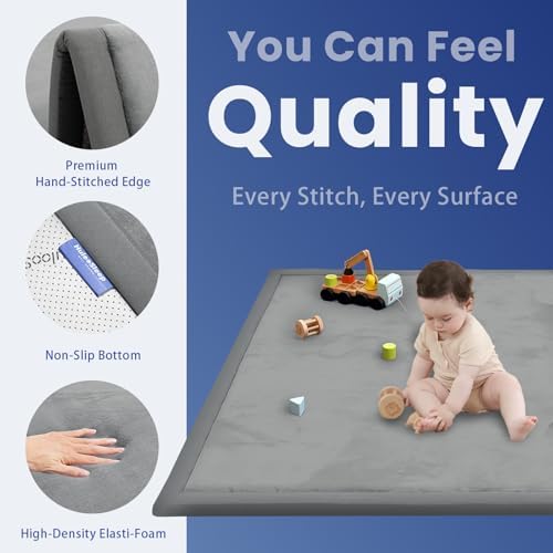 Thick Baby Play Mat for Floor,Large 79"×79" Playpen Mat(Dark Grey)