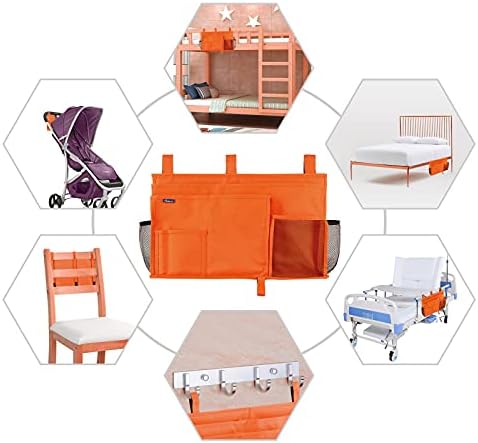 Surblue Caddy Hanging Organizer Bedside Storage Bag for Bunk and Hospital Beds, Orange, L
