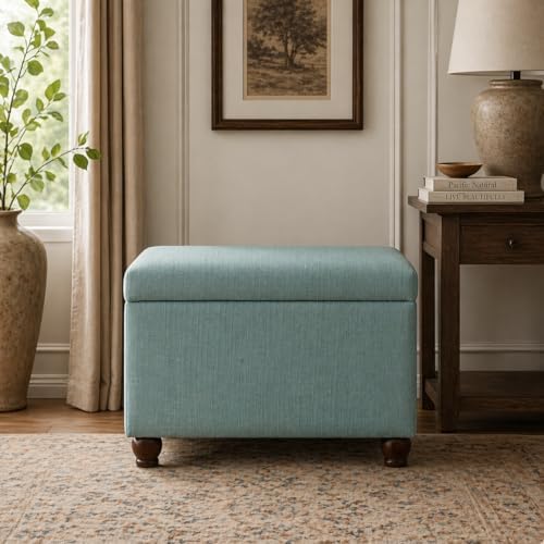 Spatial Order 22" Medium Rectangular Storage Ottoman - Aqua Linen