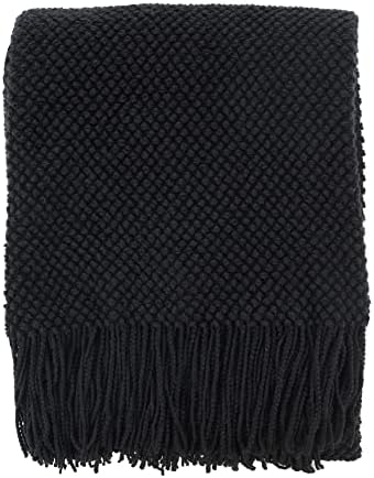CREVENT Farmhouse Couch Sofa Throw Blanket for Bedroom Living Room Decoration, Soft Warm Cozy Light Weight for Spring Summer Fall (50''X60'' Black)