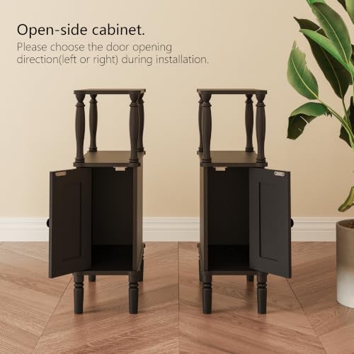 Veegle Narrow Nightstand,Skinny Slim End Side Table (Black)