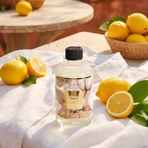 Cocorrína Reed Diffuser Refill Clean Linen 10.15oz (300ml) with 8 Sticks - Premium Long-Lasting Scented Oil, Home Fragrance for Bedroom, Bathroom Home Decor
