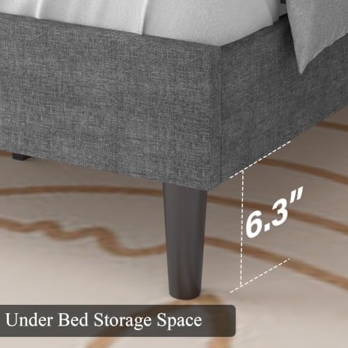 HOMBCK Queen Bed Frame with Adjustable Headboard, Light Grey