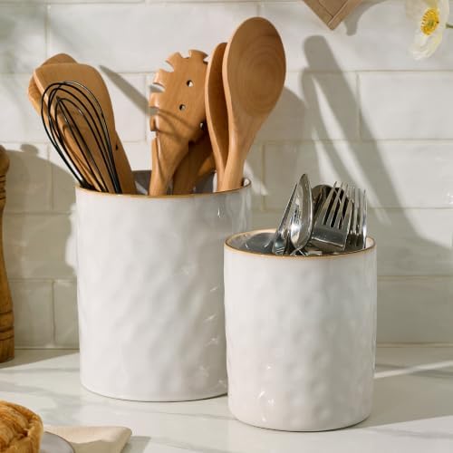 famiware Ceramic Utensil Holder, 7.2"+5.8", Set of 2, Cappuccino White