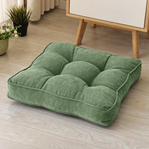 MIDDLE ONE Floor Pillow, Memory Foam Cushion 22x22 – Square, Green