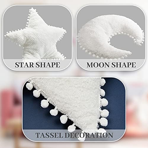 Jetec 2 Pieces Moon Shaped Pillow Star Pillow Creative Star Moon, White
