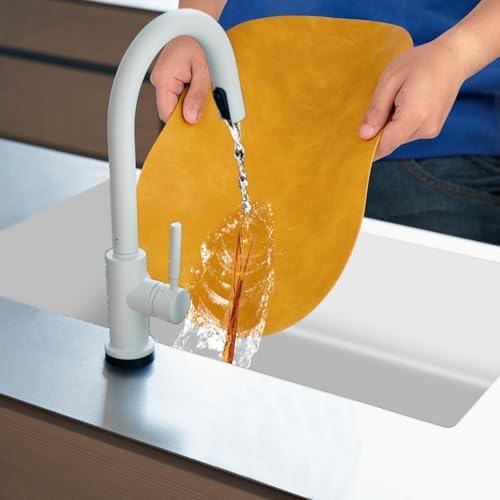 ADRIMER Oval Placemats Set of 4, Wipeable Faux Leather, Yellow