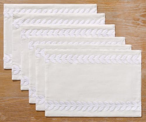 Wracra Embroidered Place Mats, White Rustic Placemats Set of 5