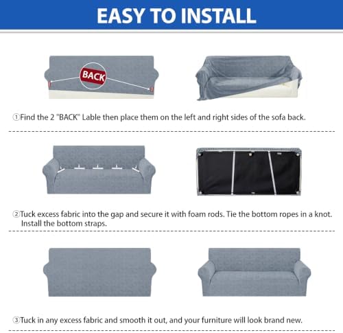 ZNSAYOTX Stretch Couch Cover, 1 Piece Sofa Covers for 3 Cushion Couch, Jacquard Sofa Slipcovers with Elastic Bottom Thickened Furniture Protector for Dog Cat Pet (Large, Light Grey)